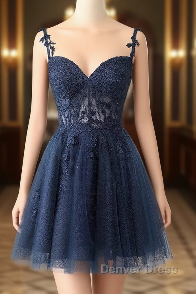 Burgundy A-Line Tulle Lace Short Prom Dresses, Cute Burgundy Homecoming Dresses Main image