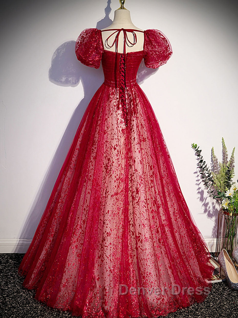 Burgundy A Line tulle long prom Dress burgundy Prom Dresses Secondary image