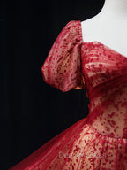 Burgundy A Line Tulle Sequin Long Prom Dress Burgundy Tulle Prom Dresses