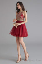 A Line Tulle Sleeveless Beading Homecoming Dresses
