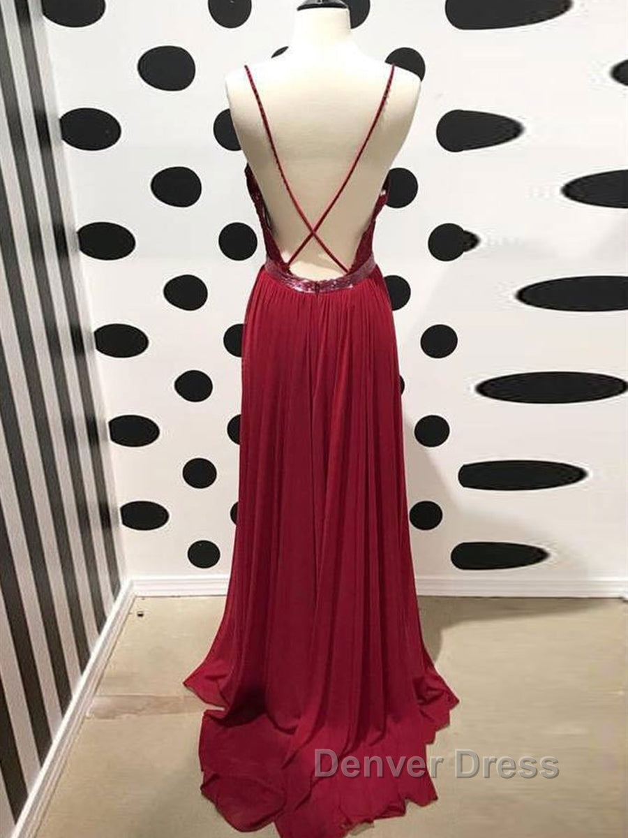 Burgundy A Line V Neck Backless Lace Tulle Long Prom Dress, Burgundy Lace Prom Dress, Burgundy Prom Dresses