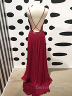 Burgundy A Line V Neck Backless Lace Tulle Long Prom Dress, Burgundy Lace Prom Dress, Burgundy Prom Dresses