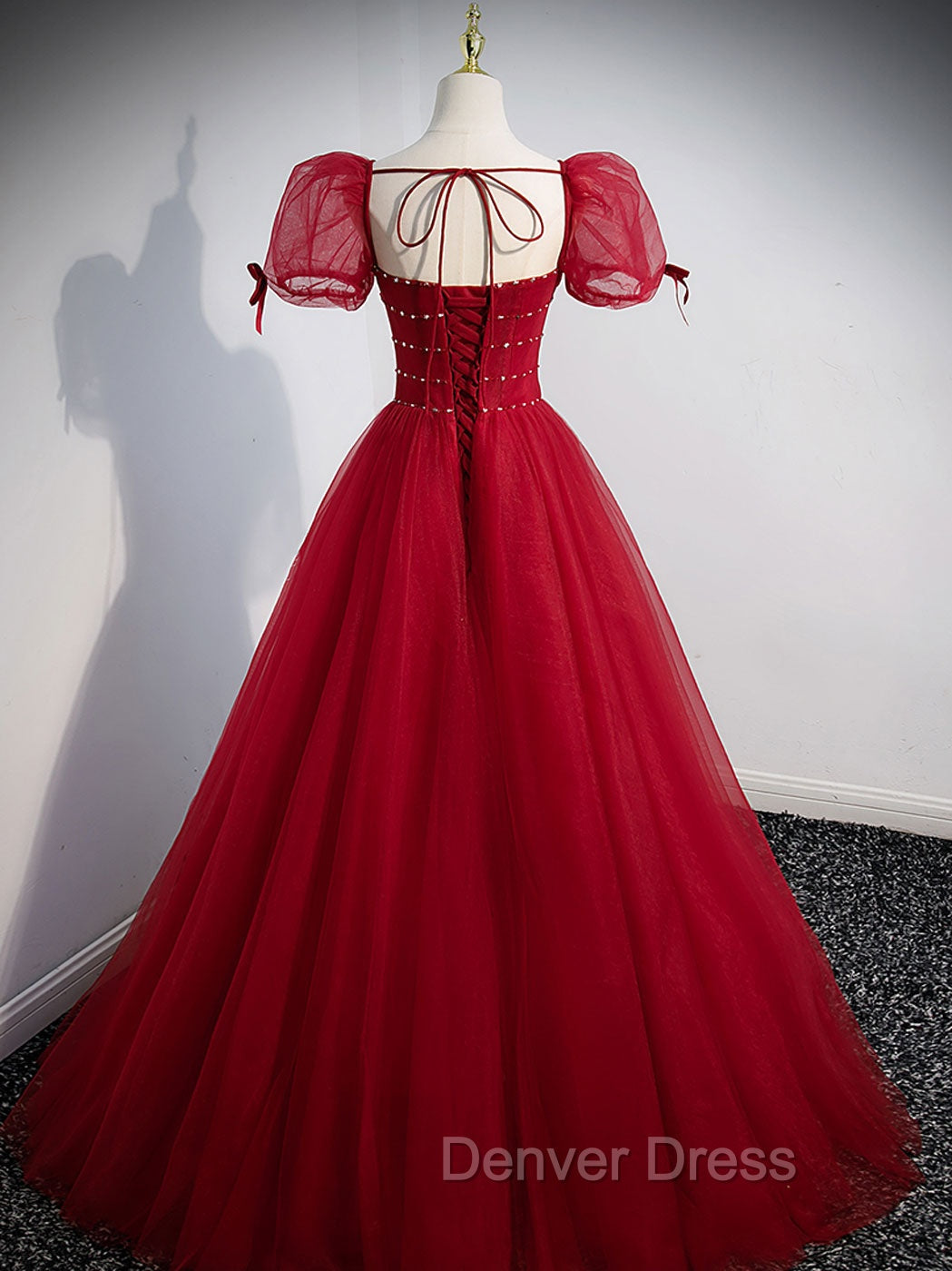 Burgundy Aline Tulle Beads Long Prom Dresses, Burgundy Formal Dresses