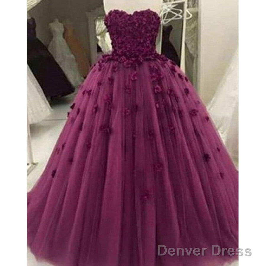 Burgundy Appliques Sweetheart Strapless Floor-Length Unique Charming Ball Gown Wedding Dresses, Main image