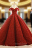 Burgundy Ball Gowns Off The Shoulder Appliques Wedding Dresses