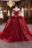 Burgundy Ball Gowns Satin Sequins Prom Dresses