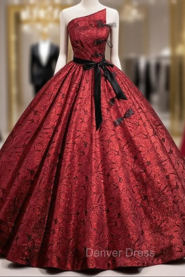 Burgundy Ball Gown Strapless Bow Quinceanera Dresses Main image