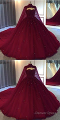 Burgundy Ball Gown Wedding Dresstulle Prom Dresses