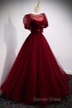 Burgundy BallGowns Long Prom Dresses with Removable Jacket