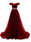 Burgundy Beaded Tulle New Style Prom Dress, Tulle Prom Dresses