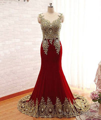 Burgundy Chiffon Lace Applique Long Prom Dress, Burgundy Evening Dress