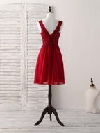 Burgundy Chiffon Lace Short Prom Dress Burgundy Homecoming Dresses