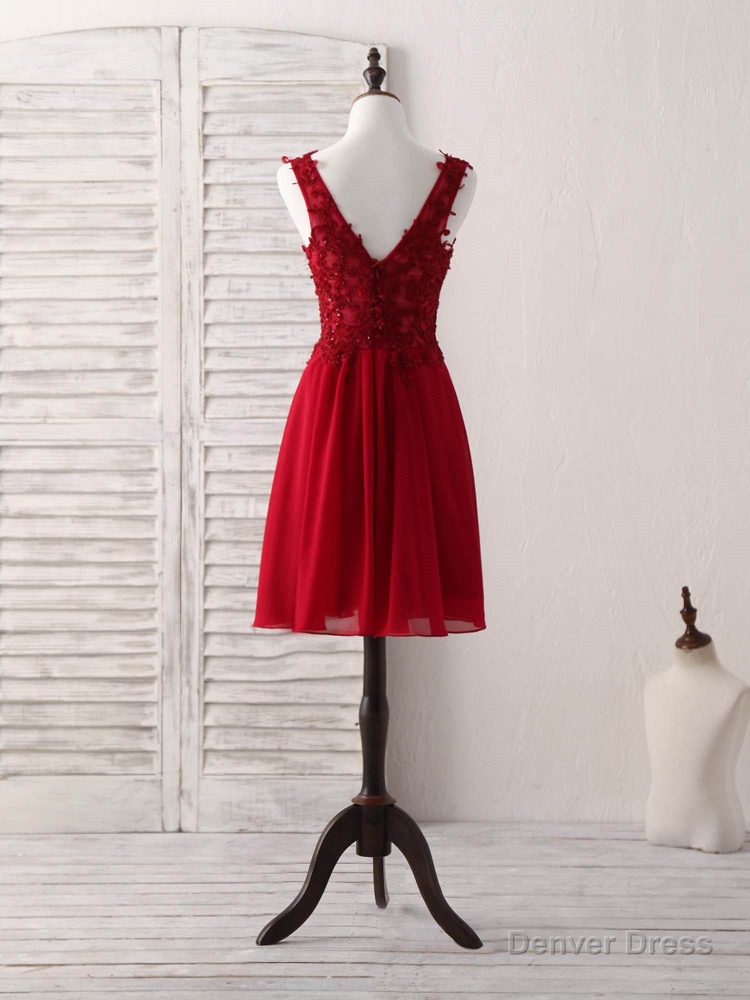 Burgundy Chiffon Lace Short Prom Dress Burgundy Homecoming Dresses