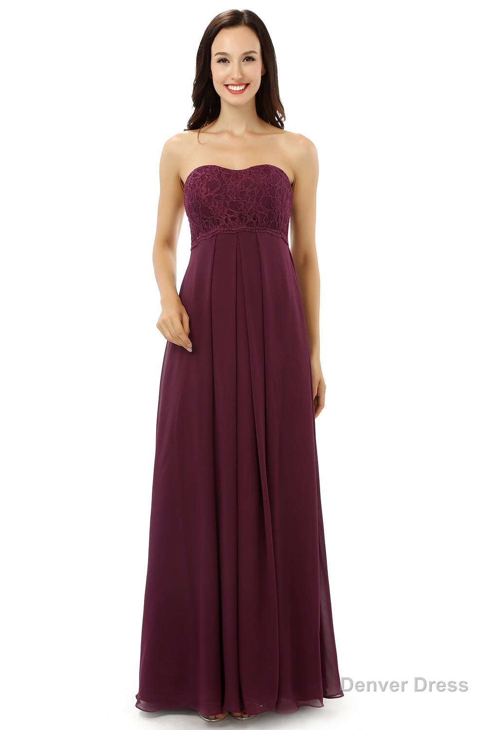 Burgundy Chiffon Lace Sweetheart High Waist Bridesmaid Dresses Main image