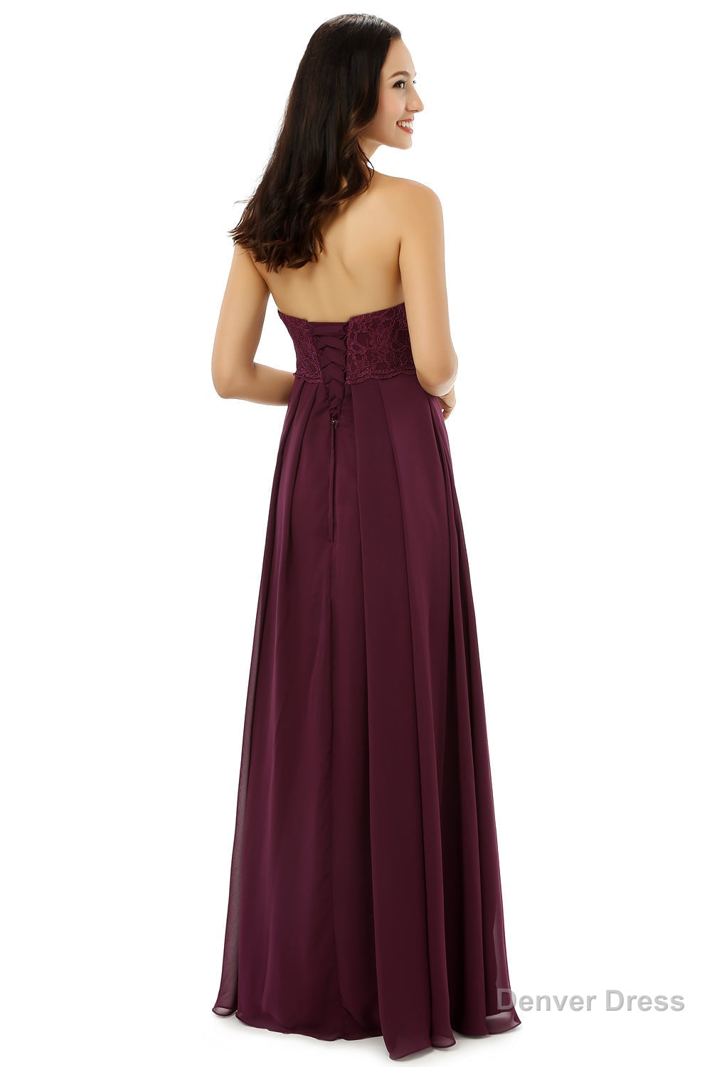 Burgundy Chiffon Lace Sweetheart High Waist Bridesmaid Dresses
