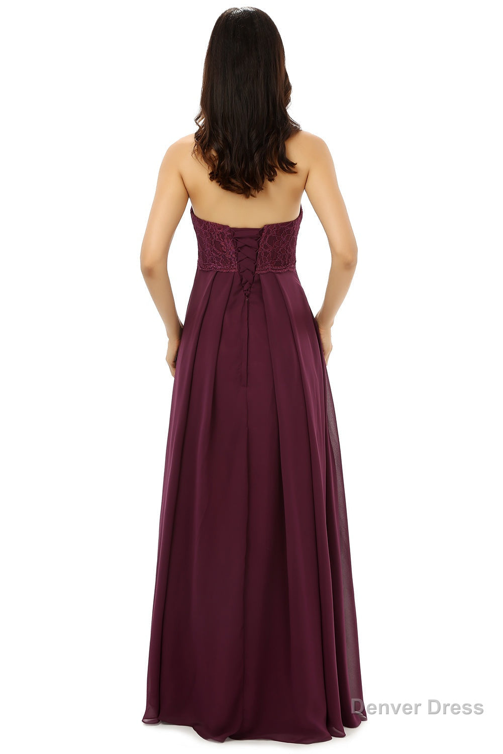 Burgundy Chiffon Lace Sweetheart High Waist Bridesmaid Dresses