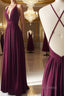 Burgundy chiffon long prom Dress, burgundy Prom Dresses