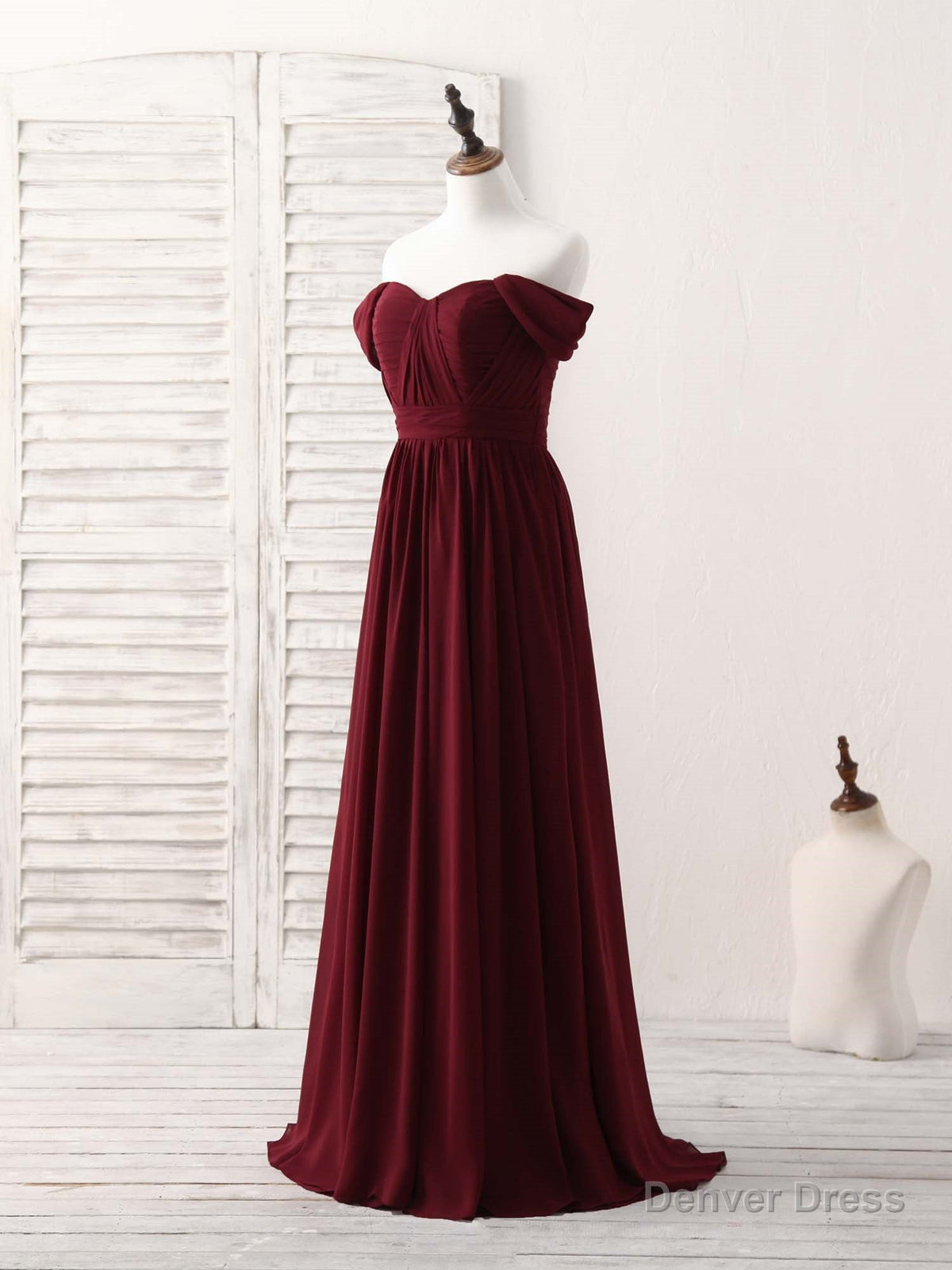 Burgundy Chiffon Off Shoulder Long Prom Dress Burgundy Bridesmaid Dresses