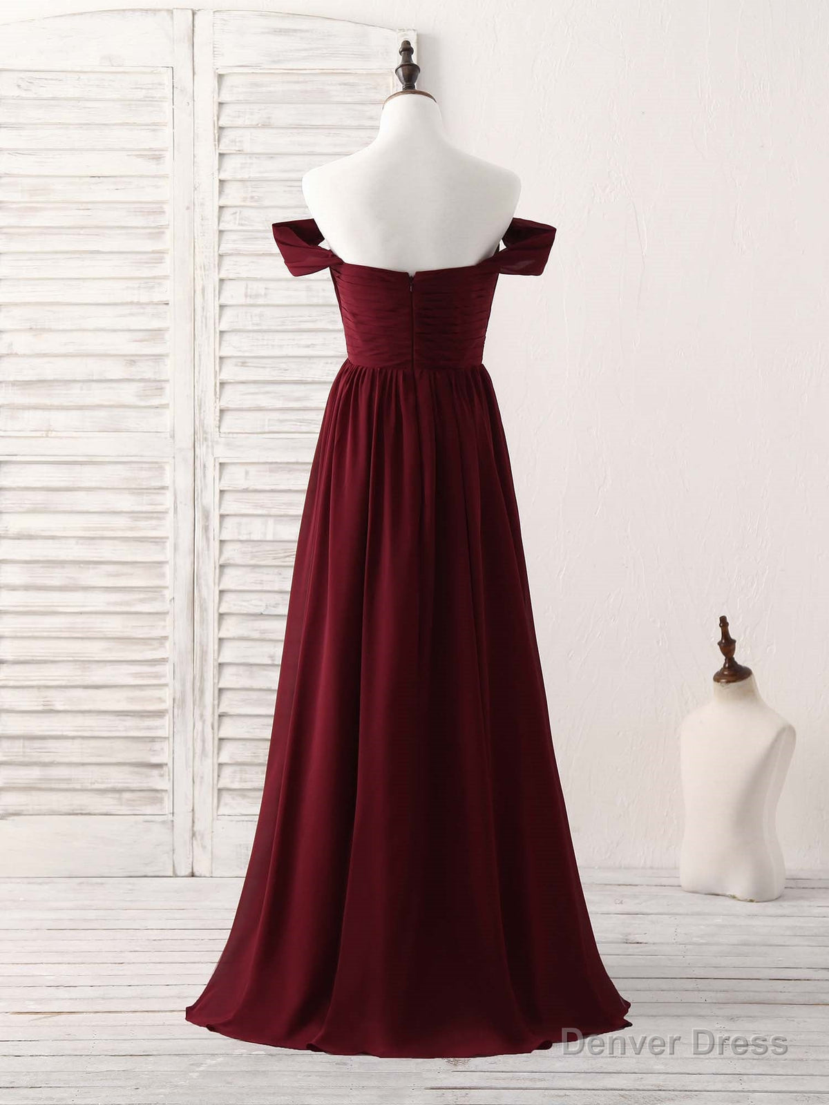 Burgundy Chiffon Off Shoulder Long Prom Dress Burgundy Bridesmaid Dresses
