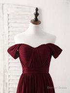 Burgundy Chiffon Off Shoulder Long Prom Dress Burgundy Bridesmaid Dresses