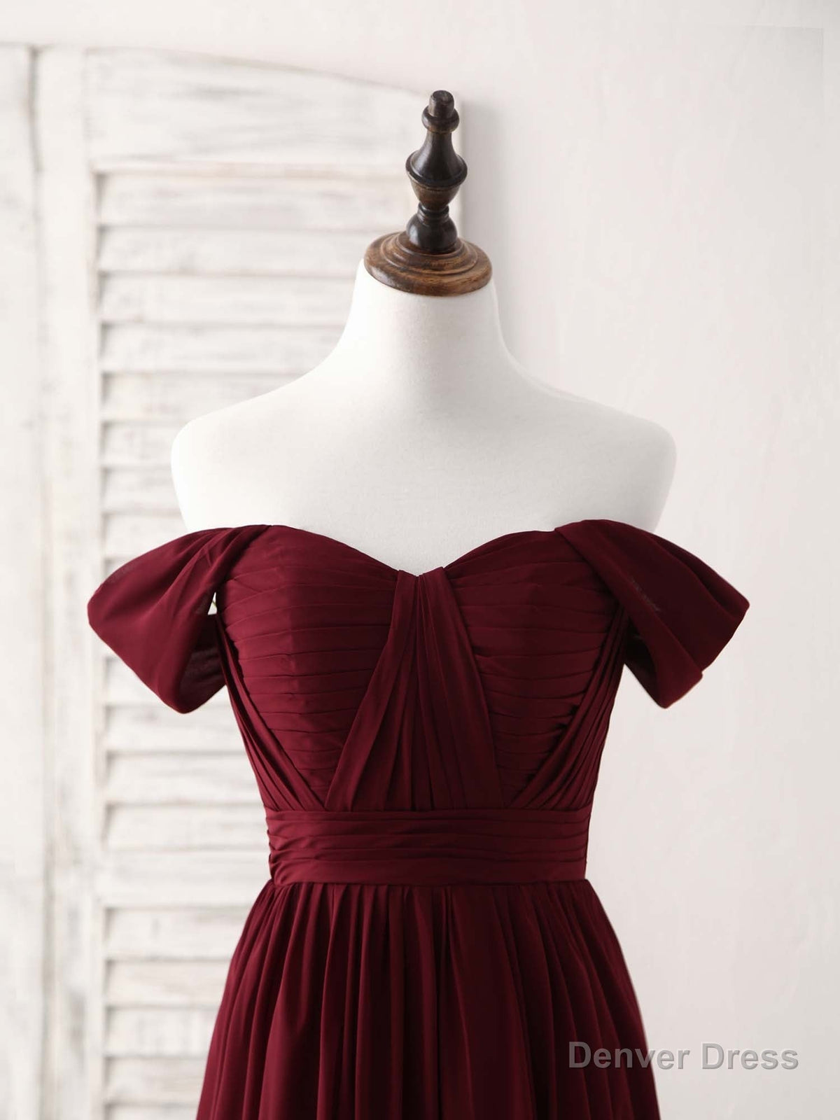 Burgundy Chiffon Off Shoulder Long Prom Dress Burgundy Bridesmaid Dresses