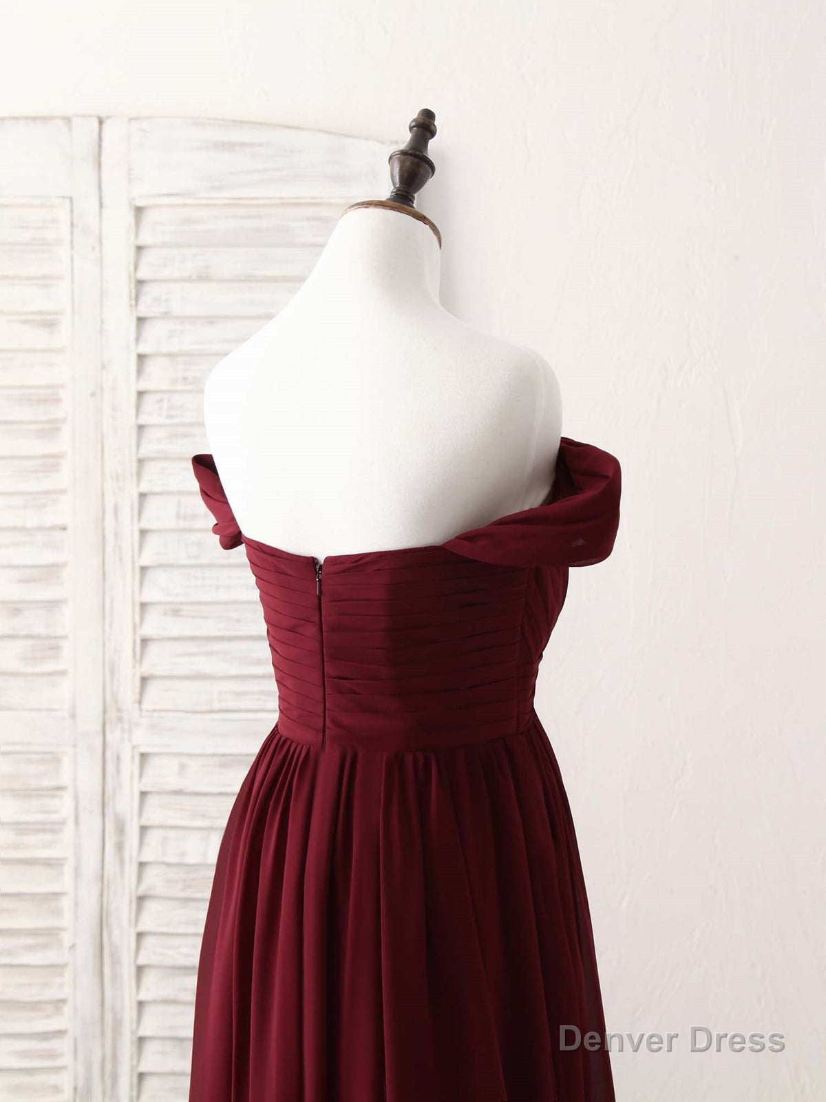 Burgundy Chiffon Off Shoulder Long Prom Dress Burgundy Bridesmaid Dresses