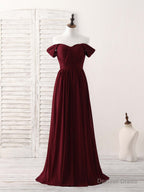 Burgundy Chiffon Off Shoulder Long Prom Dress Burgundy Bridesmaid Dresses