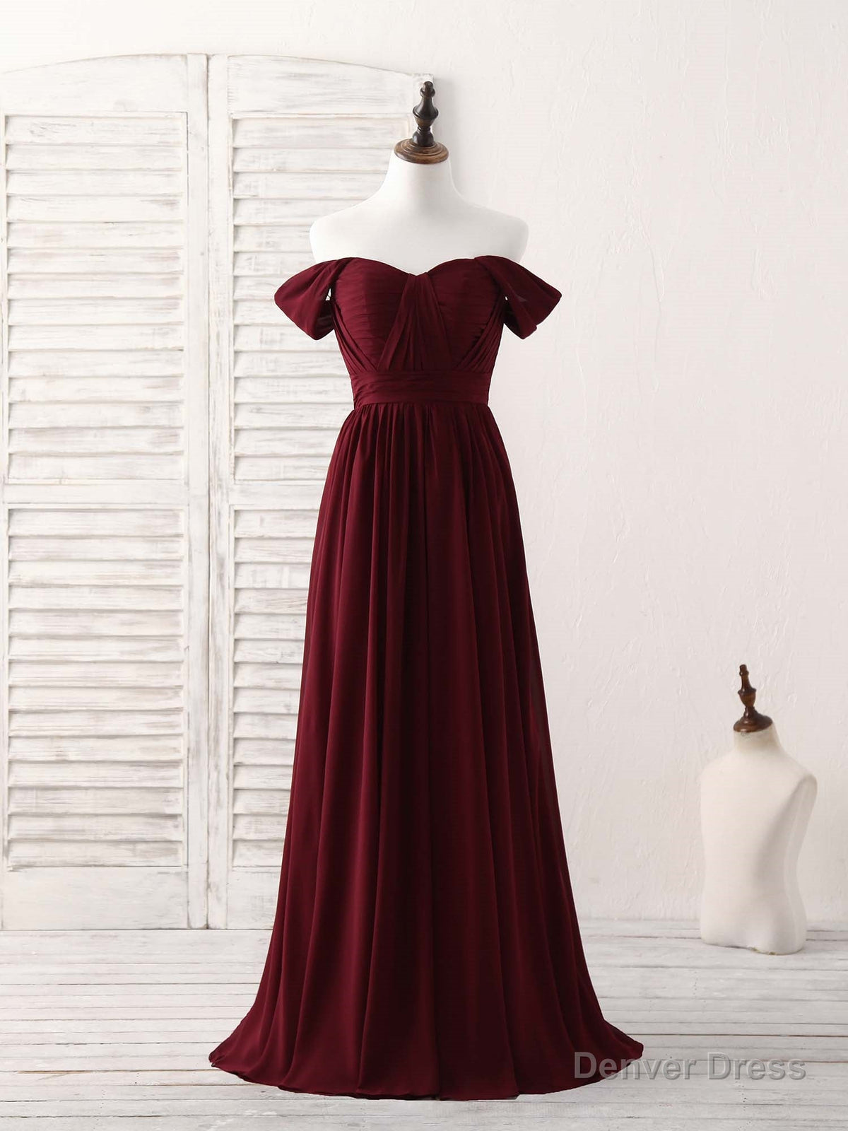 Burgundy Chiffon Off Shoulder Long Prom Dress Burgundy Bridesmaid Dresses