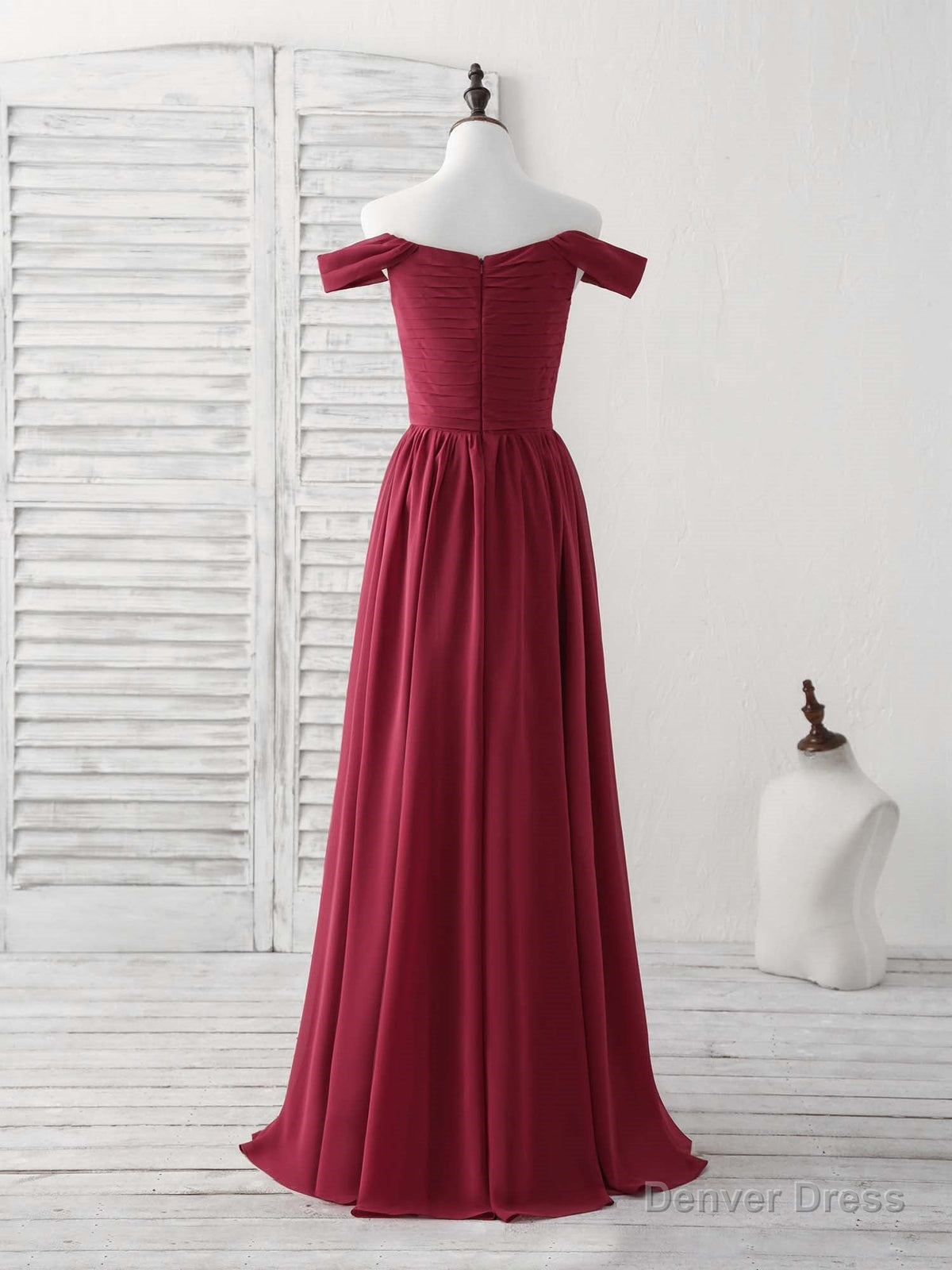 Burgundy Chiffon Off Shoulder Long Prom Dress Burgundy Bridesmaid Dresses