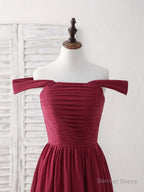 Burgundy Chiffon Off Shoulder Long Prom Dress Burgundy Bridesmaid Dresses
