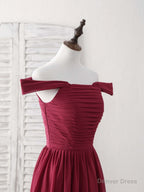 Burgundy Chiffon Off Shoulder Long Prom Dress Burgundy Bridesmaid Dresses