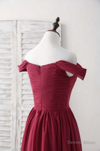 Burgundy Chiffon Off Shoulder Long Prom Dress Burgundy Bridesmaid Dresses