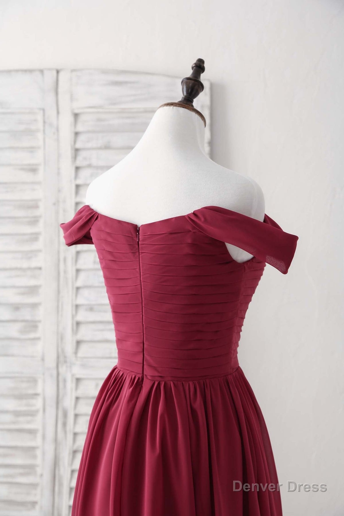 Burgundy Chiffon Off Shoulder Long Prom Dress Burgundy Bridesmaid Dresses