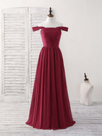Burgundy Chiffon Off Shoulder Long Prom Dress Burgundy Bridesmaid Dresses