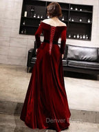 Burgundy Classic Prom Dress Velvet Long Sleeve Off Shoulder Prom Dresses