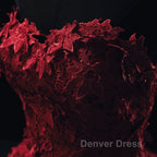 Burgundy Floral Lace Sweetheart Tulle Ball Gown Wedding Dresses