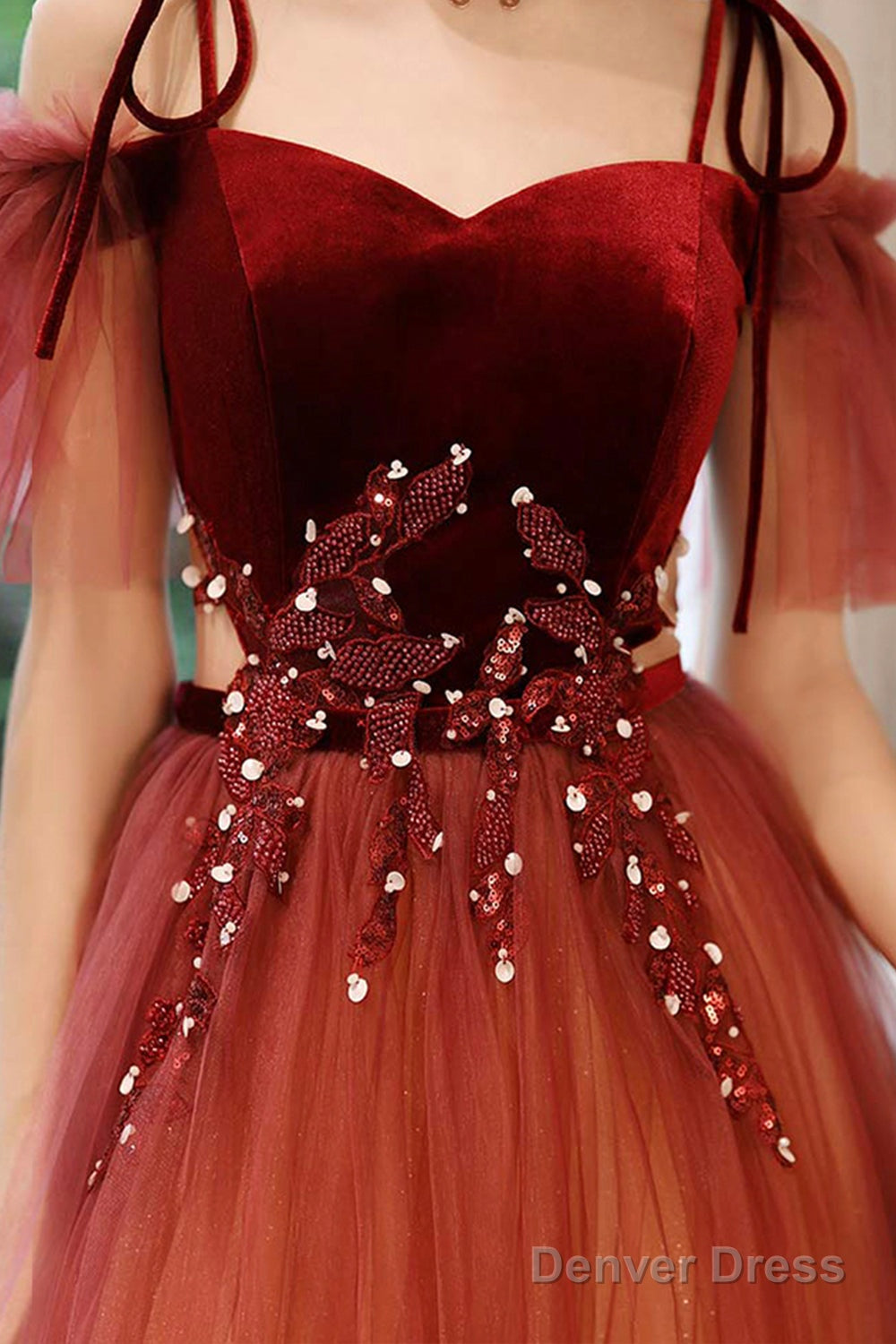 Burgundy Gradient Tulle Long Prom Dress, Lovely Spaghetti Strap Evening Dress Secondary image