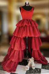 Burgundy  Tiers Prom Dresses