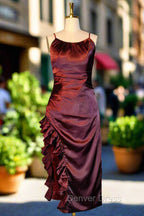 Burgundy Homecoming Dress Vintage Backless Ruffle Asymmetrical Midi Length Prom Dresses