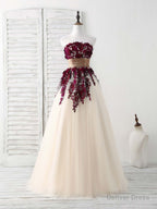 Burgundy Lace Applique Tulle Long Prom Dress Burgundy Bridesmaid Dresses