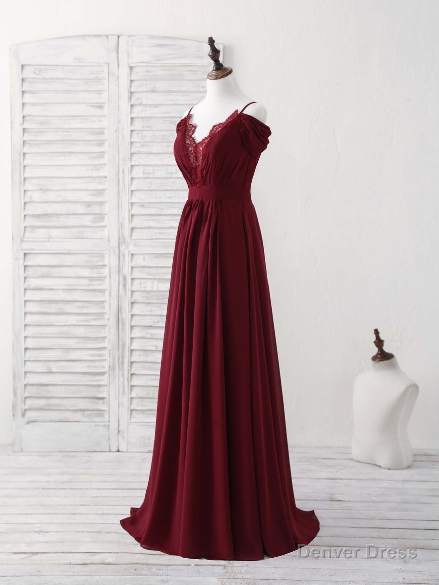 Burgundy Lace Chiffon Long Prom Dress Burgundy Bridesmaid Dresses Secondary image