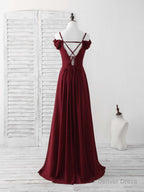 Burgundy Lace Chiffon Long Prom Dress Burgundy Bridesmaid Dress