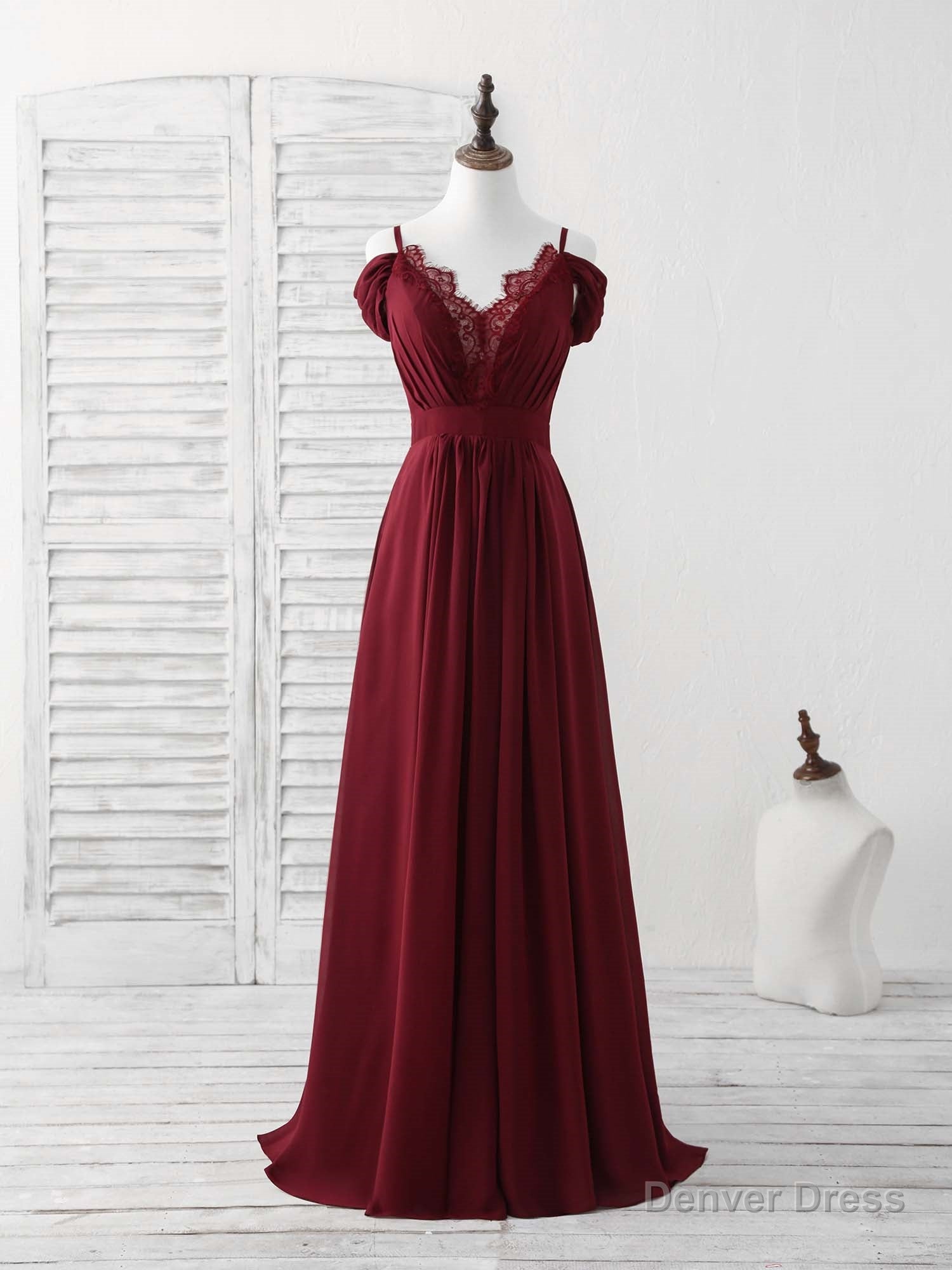 Burgundy Lace Chiffon Long Prom Dress Burgundy Bridesmaid Dresses Main image