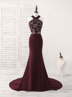 Burgundy Lace Mermaid Long Prom Dress Burgundy Bridesmaid Dresses