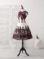 Burgundy Lace Tulle Short Prom Dress Burgundy Bridesmaid Dresses