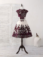 Burgundy Lace Tulle Short Prom Dress Burgundy Bridesmaid Dresses