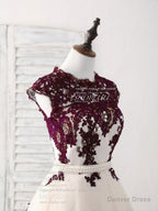 Burgundy Lace Tulle Short Prom Dress Burgundy Bridesmaid Dresses