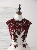 Burgundy Lace Tulle Short Prom Dress Burgundy Bridesmaid Dresses