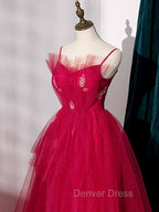 Burgundy Layered Tulle Long Prom Dress, Wine Red Long Prom Dresses