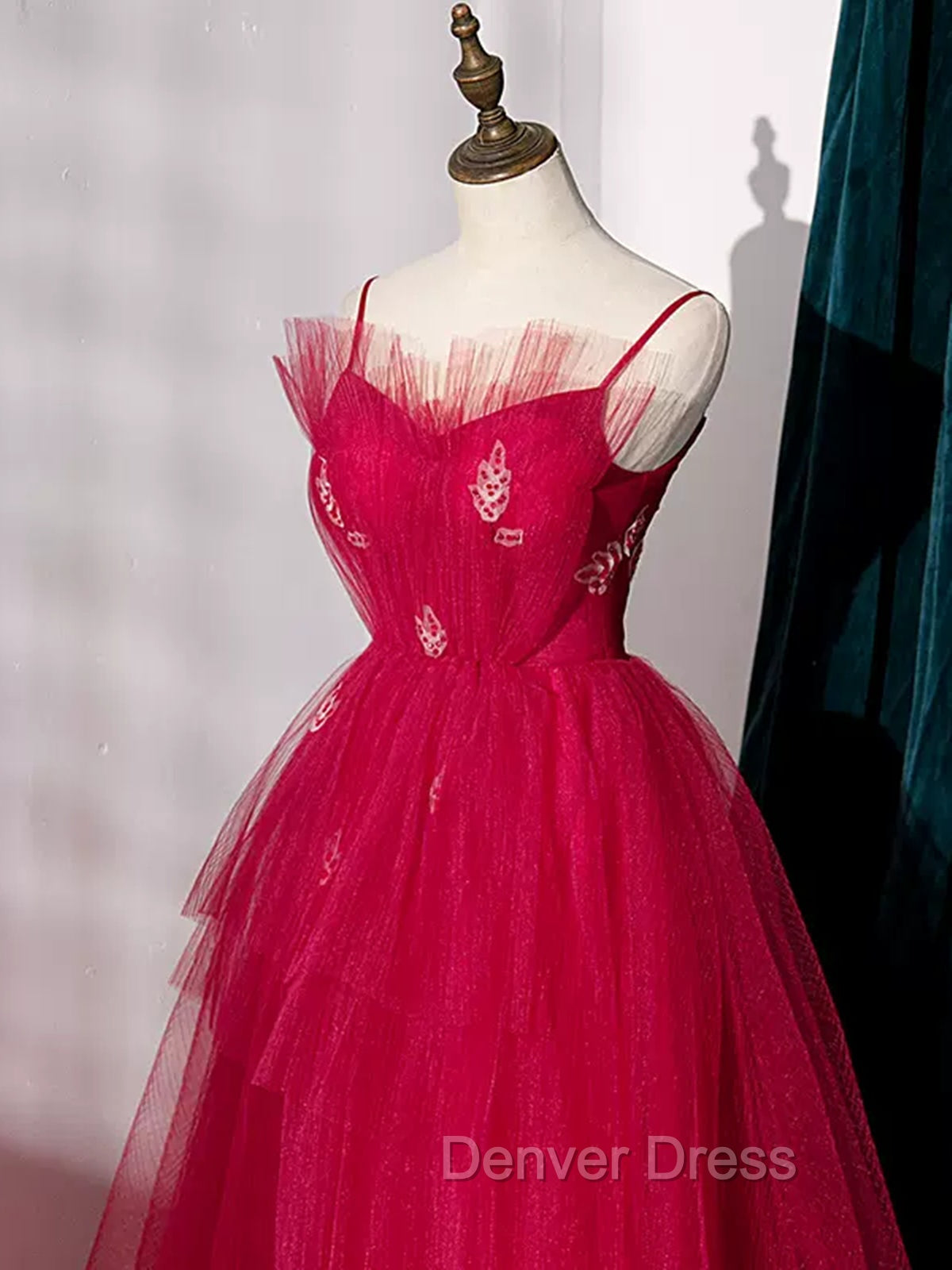 Burgundy Layered Tulle Long Prom Dress, Wine Red Long Prom Dresses